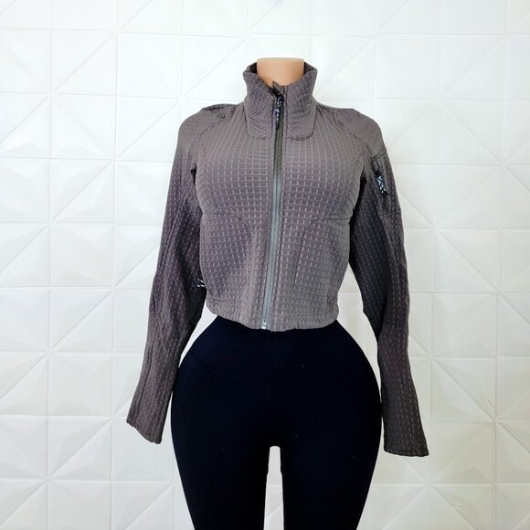 Lululemon Women's Carob Brown Water-Repellent Grid Fleece Hiking Jacket Size 4 - Picture 2 of 9